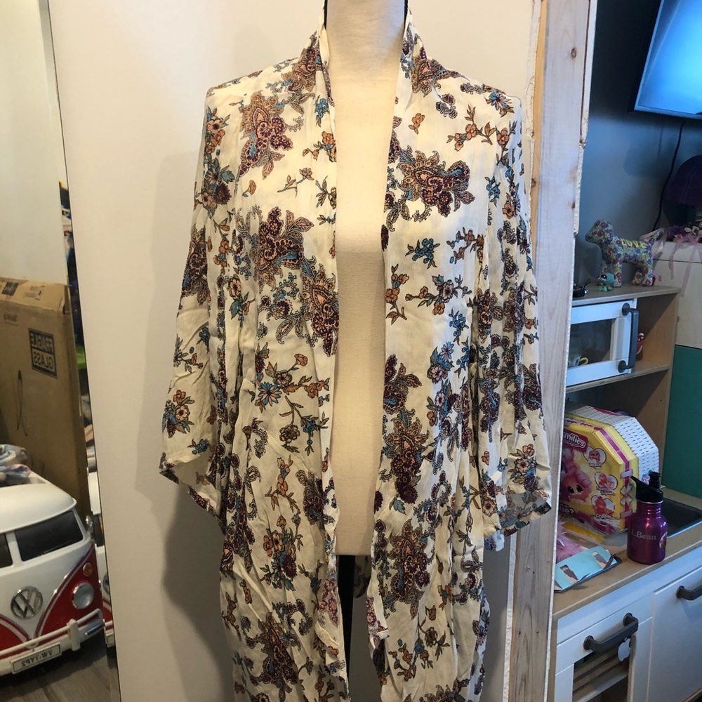 Patrons of peace cream floral kimono